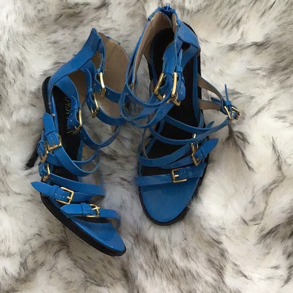 Paper Fox Shoes - Strappy bright blue heeled sandals by Paper Fox